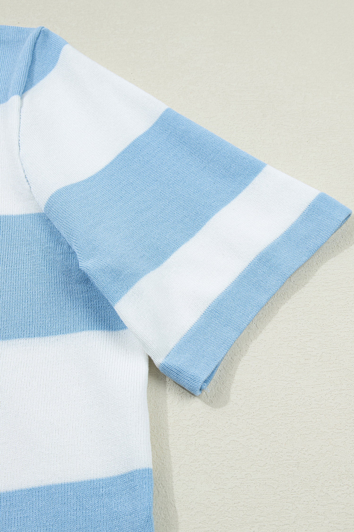 Women's Elegant Sky Blue Colorblock Striped Tee – Perfect for Daily Summer Wear - Detail View 8 Women's Elegant Sky Blue Colorblock Striped Tee – Perfect for Daily Summer Wear - Detail View 8