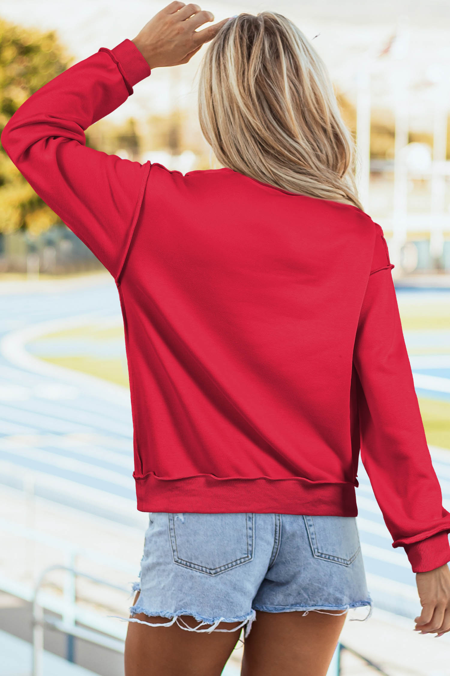 Women's Alabama Mock Neck Sweatshirt, Casual Baggy Pullover - Detail View 7 Women's Alabama Mock Neck Sweatshirt, Casual Baggy Pullover - Detail View 7