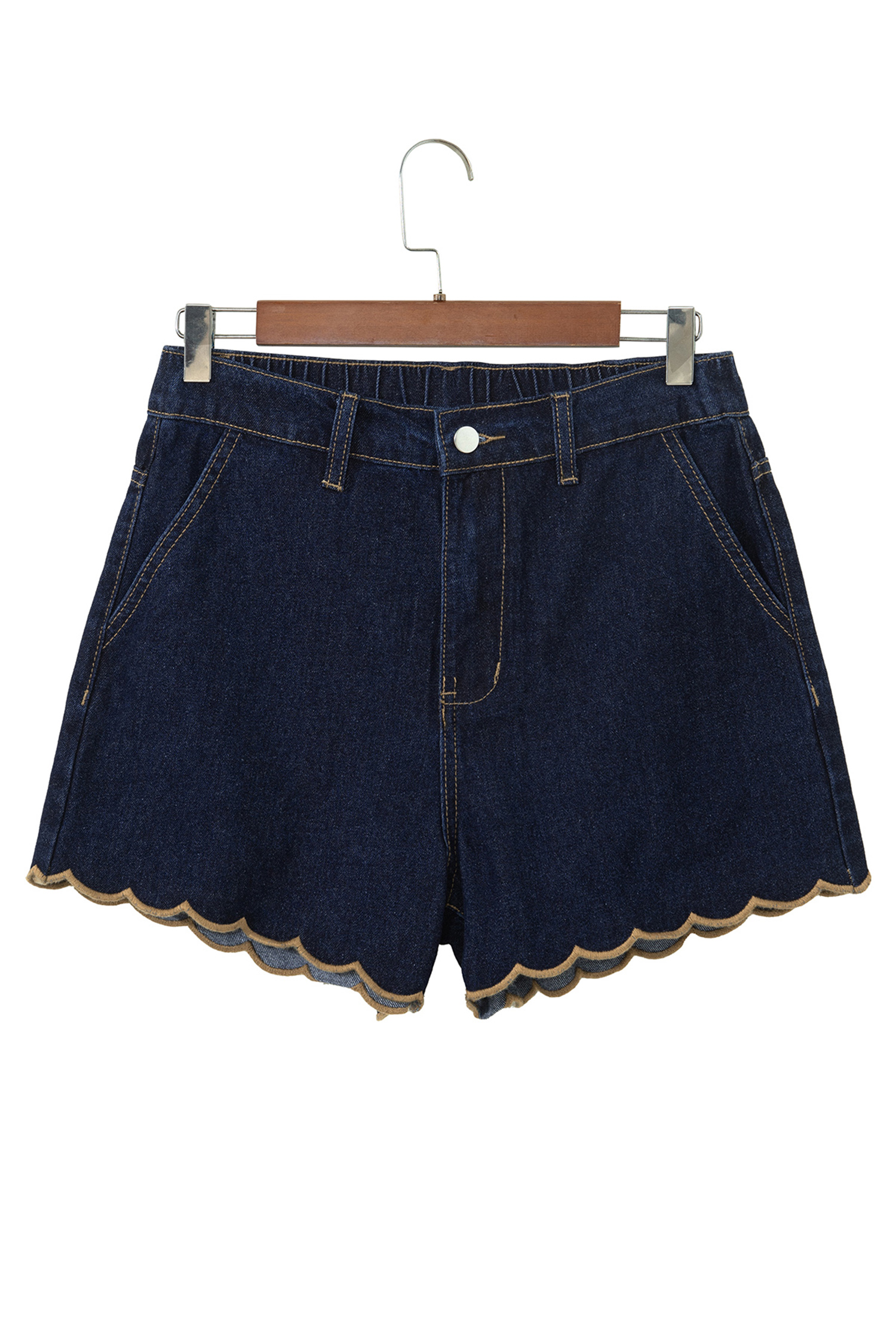 Casual Navy Blue Embroidered Denim Shorts – Relaxed Fit with Scalloped Hem for Daily Wear - Detail View 18 Casual Navy Blue Embroidered Denim Shorts – Relaxed Fit with Scalloped Hem for Daily Wear - Detail View 18
