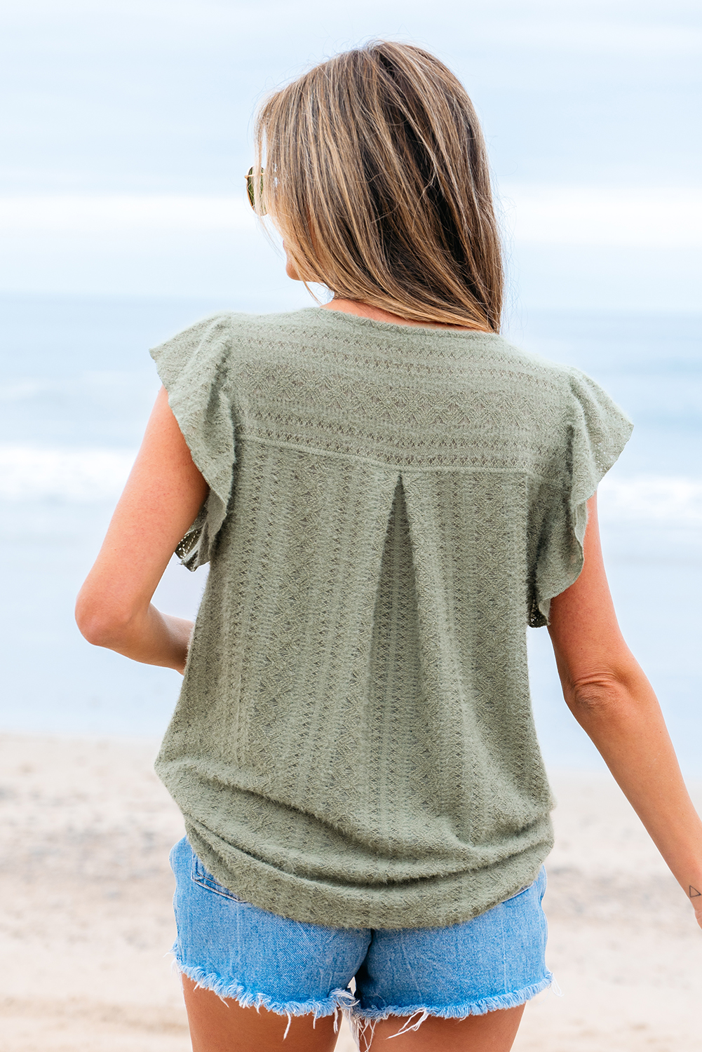 Charming Lace V Neck Blouse with Flutter Sleeves - Ideal for Summer Style - Detail View 2 Charming Lace V Neck Blouse with Flutter Sleeves - Ideal for Summer Style - Detail View 2