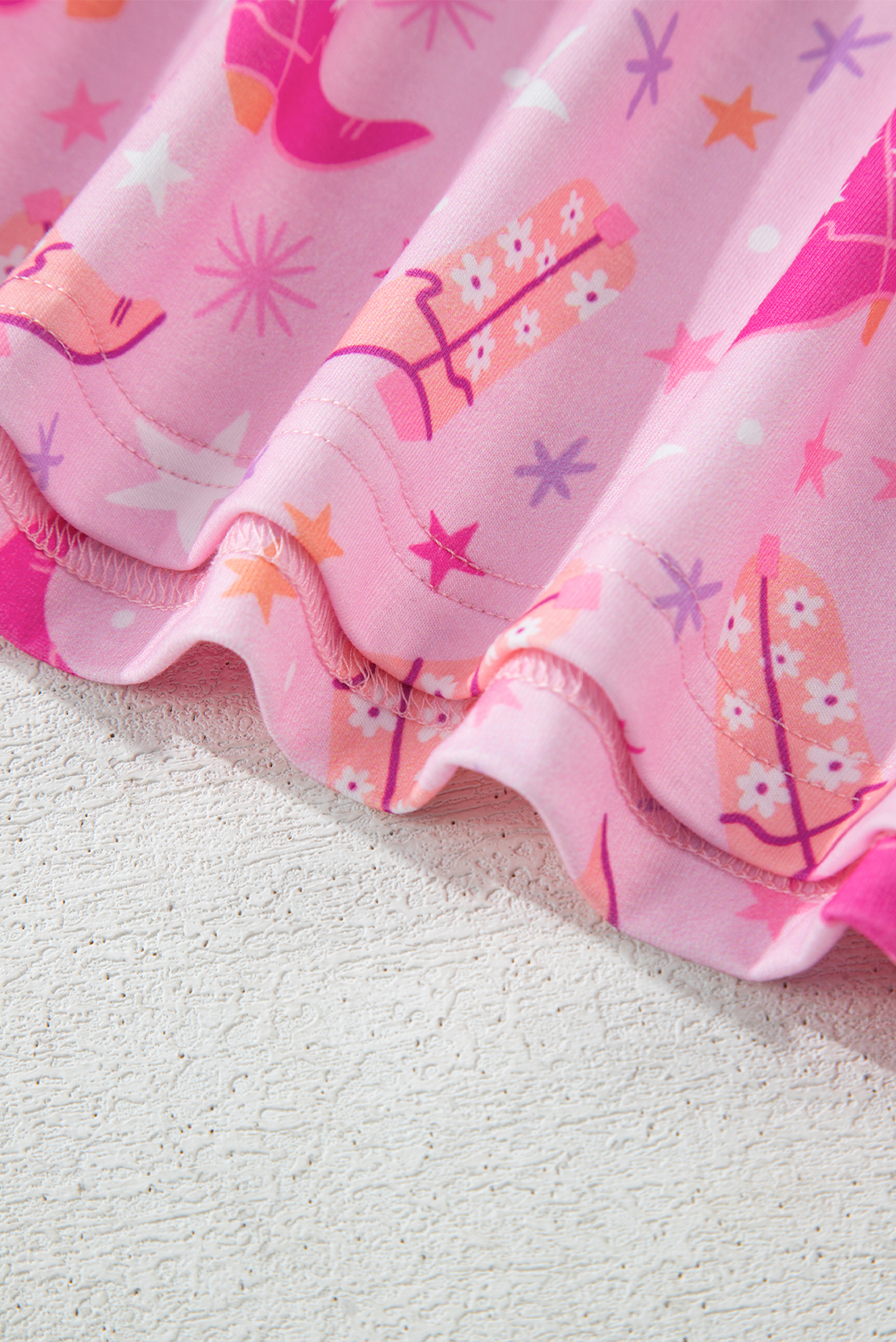 Women's Pink Western Boots Printed Short 2-Piece Lounge Set for Summer - Detail View 17 Women's Pink Western Boots Printed Short 2-Piece Lounge Set for Summer - Detail View 17