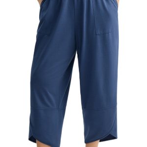 Women's Sail Blue Plus Size Asymmetrical Hem Capris – Casual Elastic Waist Pants for Daily Comfort - Main View