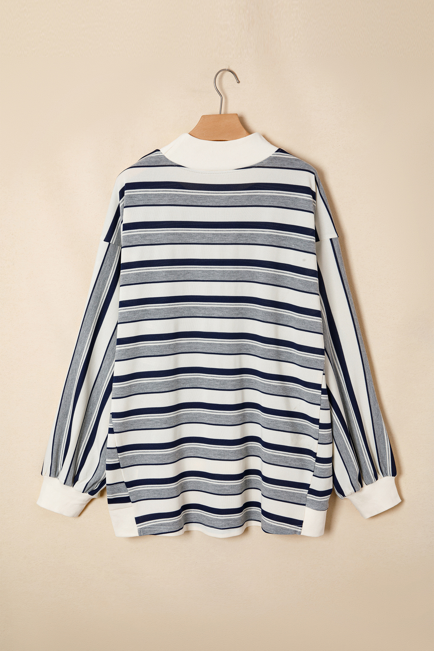 Women's Striped Sweatshirt, Mock Neck Long Sleeve Casual Top - Detail View 7 Women's Striped Sweatshirt, Mock Neck Long Sleeve Casual Top - Detail View 7
