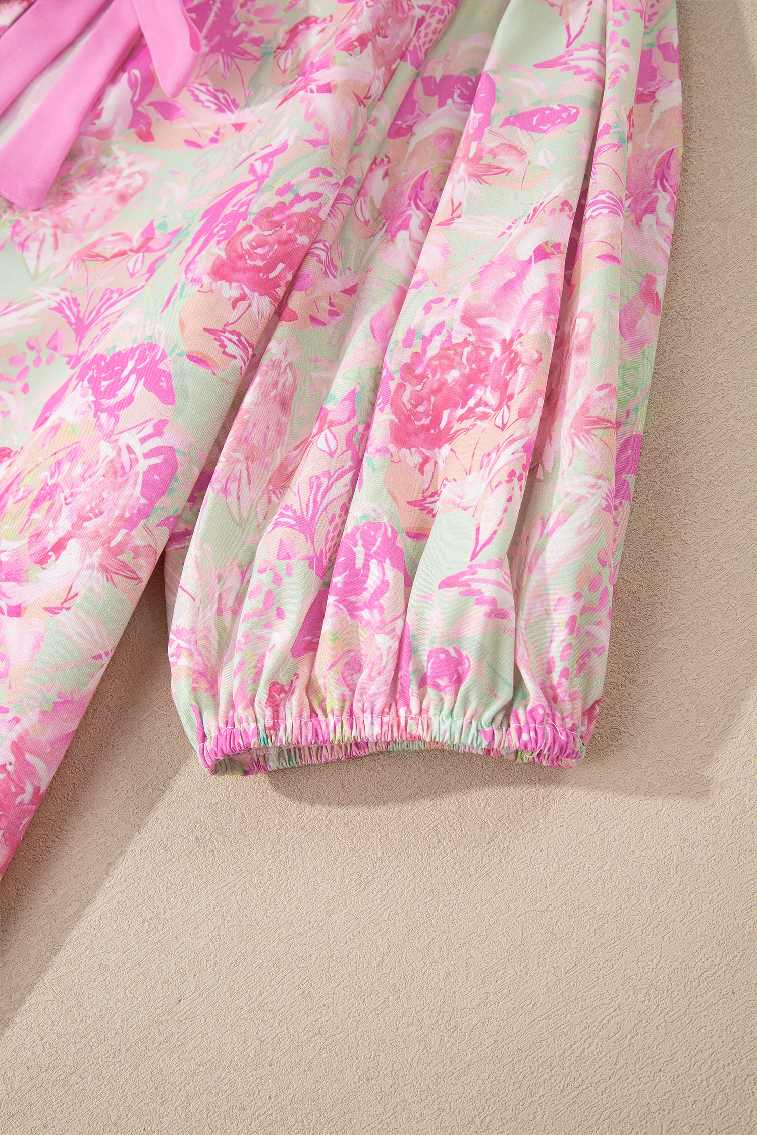 Chic Pink Floral Knot Front Blouse – Perfect for Summer Outings and Casual Wear - Detail View 10 Chic Pink Floral Knot Front Blouse – Perfect for Summer Outings and Casual Wear - Detail View 10