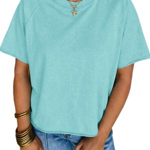 Women's Mint Green Mineral Wash Cropped Tee – Casual Boxy Fit for Everyday Wear - Main View