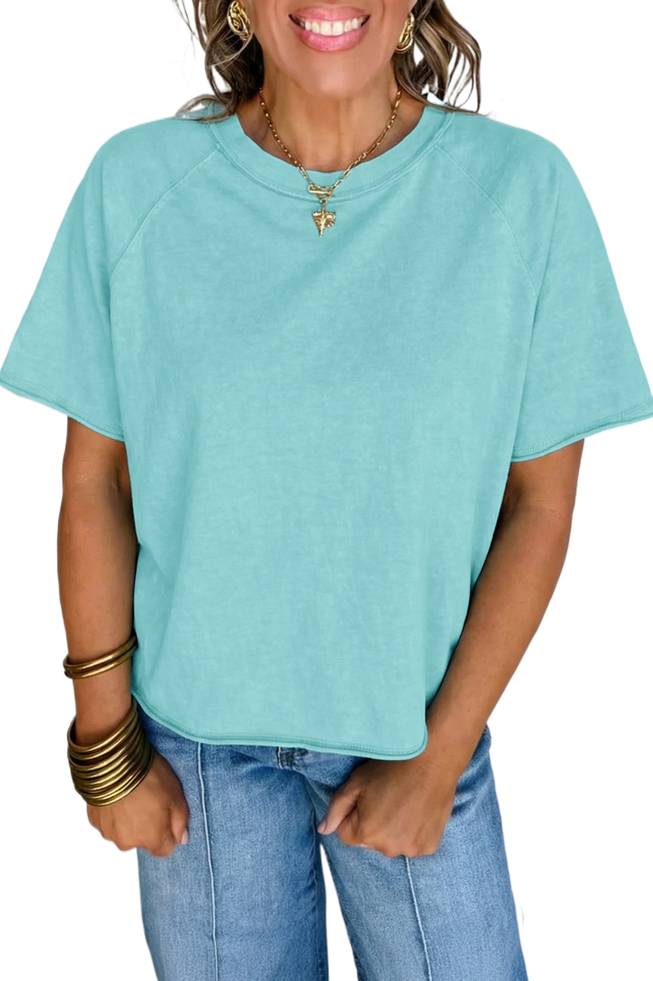 Women's Mint Green Mineral Wash Cropped Tee – Casual Boxy Fit for Everyday Wear - Main View Women's Mint Green Mineral Wash Cropped Tee – Casual Boxy Fit for Everyday Wear - Main View