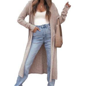 Women's Long Duster Cardigan, Casual Open Front Coat - Main View