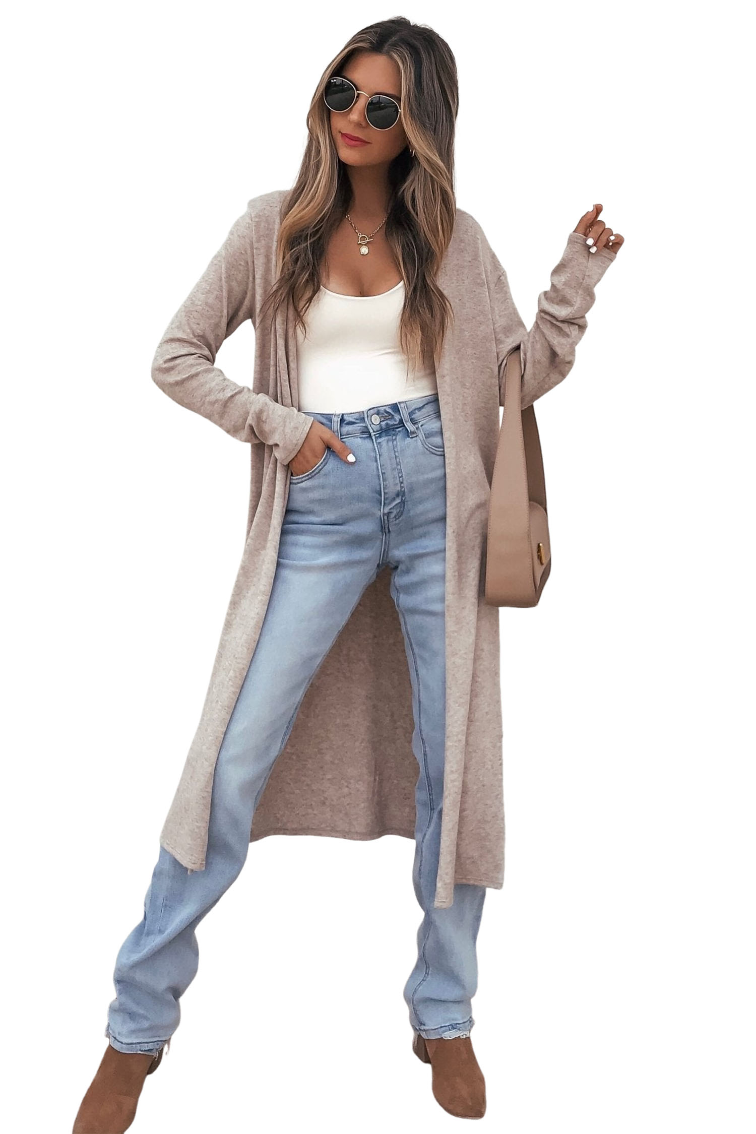 Women's Long Duster Cardigan, Casual Open Front Coat - Main View Women's Long Duster Cardigan, Casual Open Front Coat - Main View