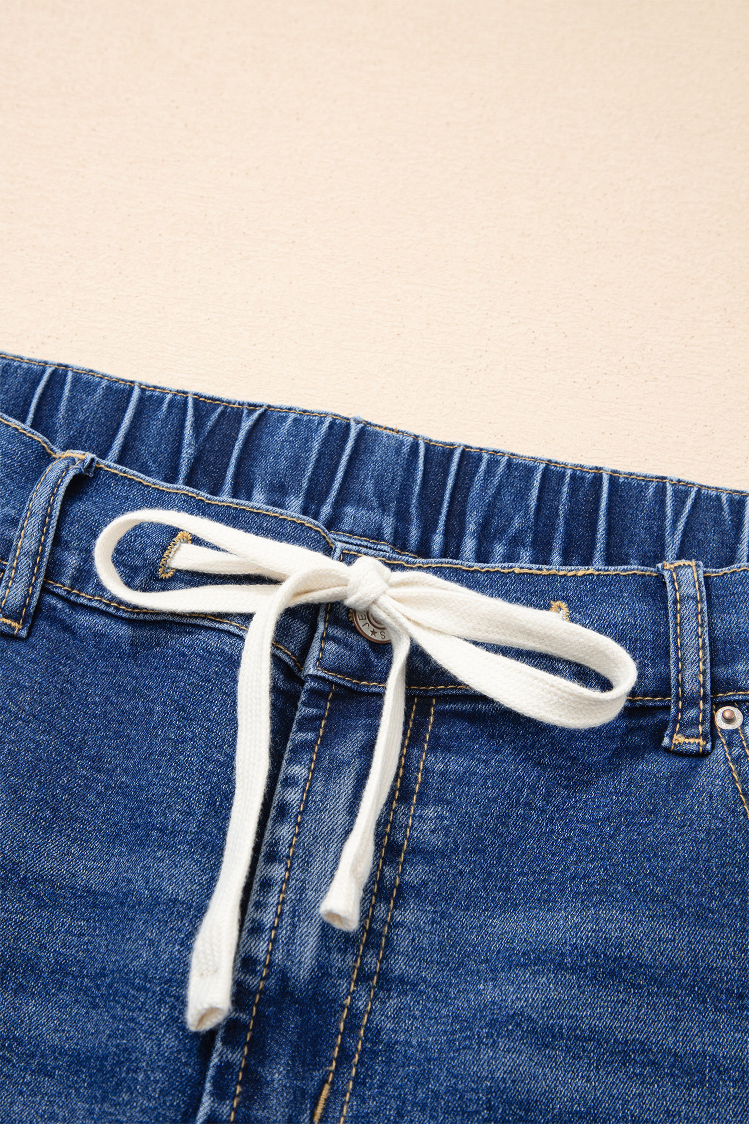 Plus Size Dark Blue Acid Wash Jeans with Contrast Lace-up – Casual Fit for Everyday Comfort - Detail View 7 Plus Size Dark Blue Acid Wash Jeans with Contrast Lace-up – Casual Fit for Everyday Comfort - Detail View 7