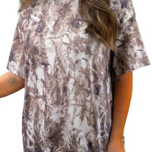 Women's Khaki Camouflage Tunic Tee – Drop Shoulder, Relaxed Fit for Casual Daily Wear - Main View