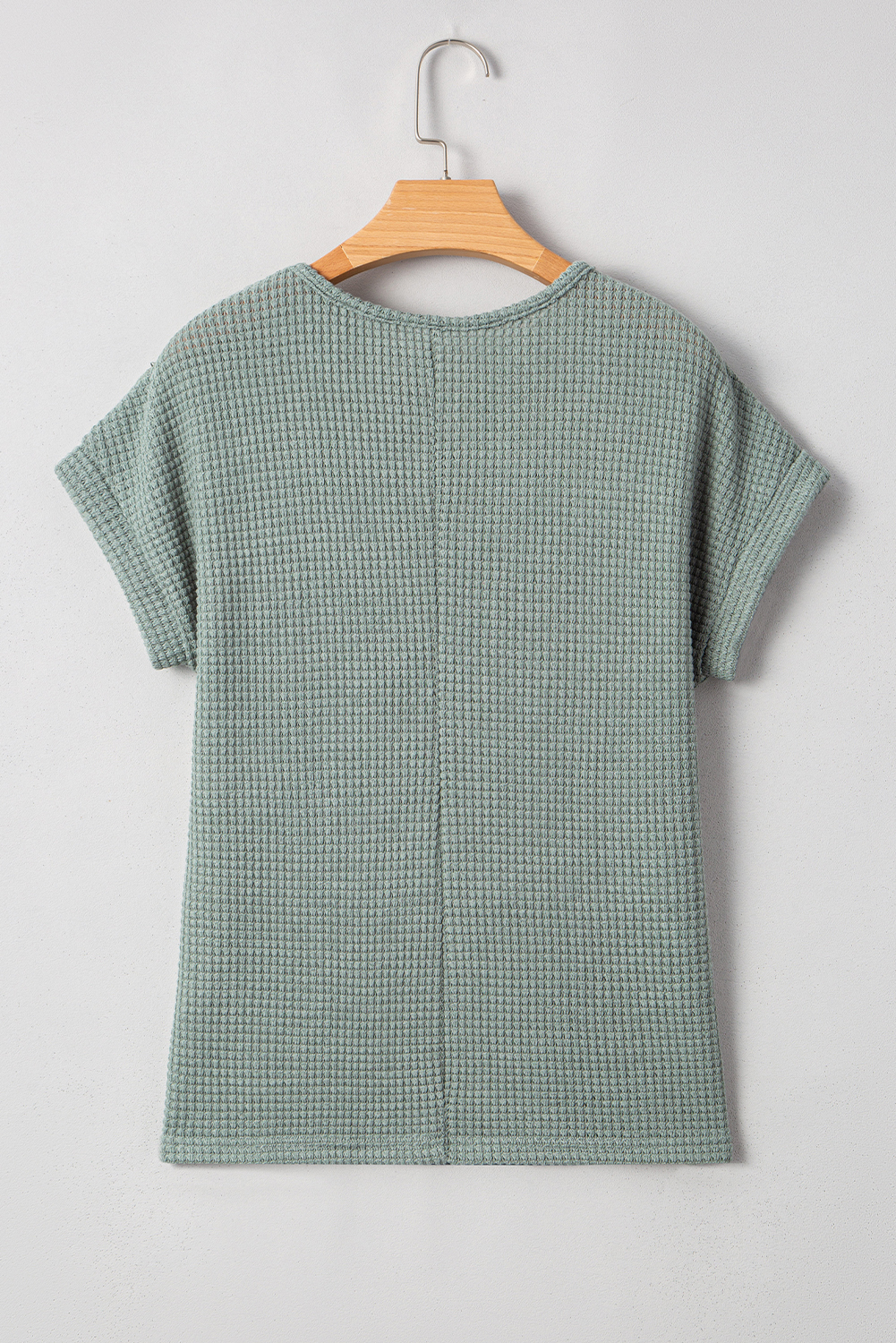 Casual Lace Waffle Knit Tee, Women's Round Neck Summer Top - Detail View 8 Casual Lace Waffle Knit Tee, Women's Round Neck Summer Top - Detail View 8