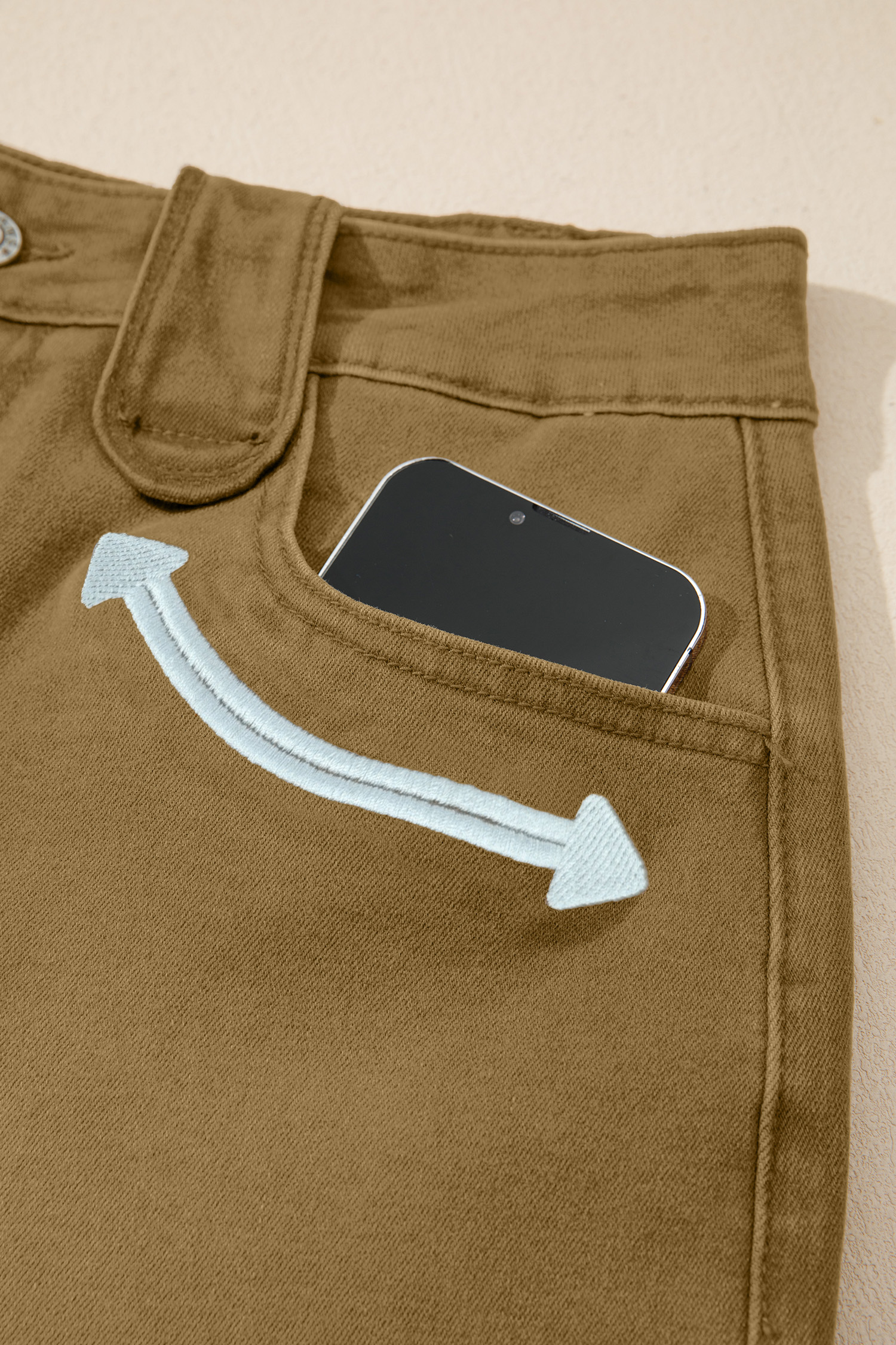 Women's Denim Shorts, Casual High Waist Khaki Daily - Detail View 10 Women's Denim Shorts, Casual High Waist Khaki Daily - Detail View 10