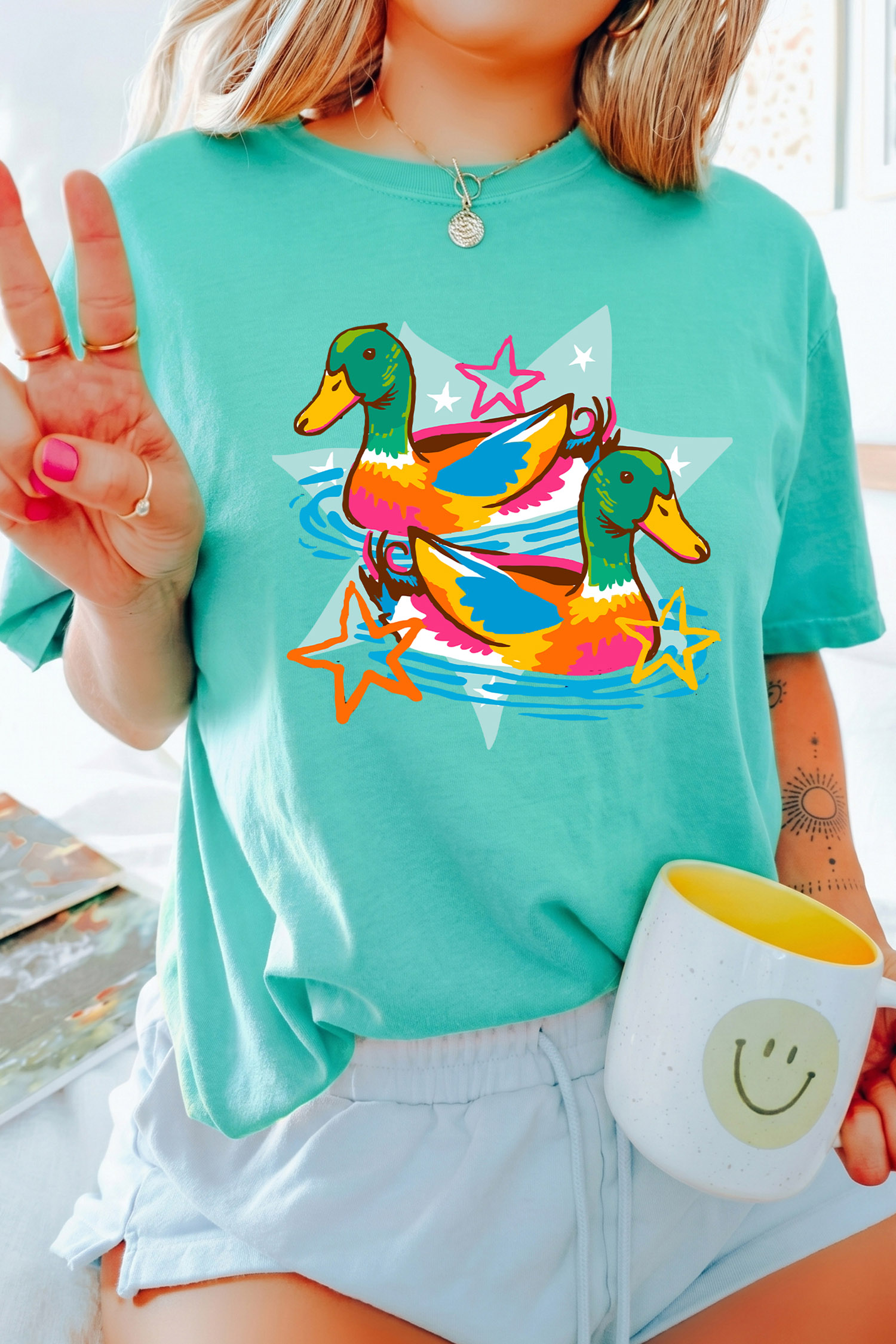 Mint Green Graphic Short Sleeve Tee, Women's Casual Summer Top - Detail View 9 Mint Green Graphic Short Sleeve Tee, Women's Casual Summer Top - Detail View 9