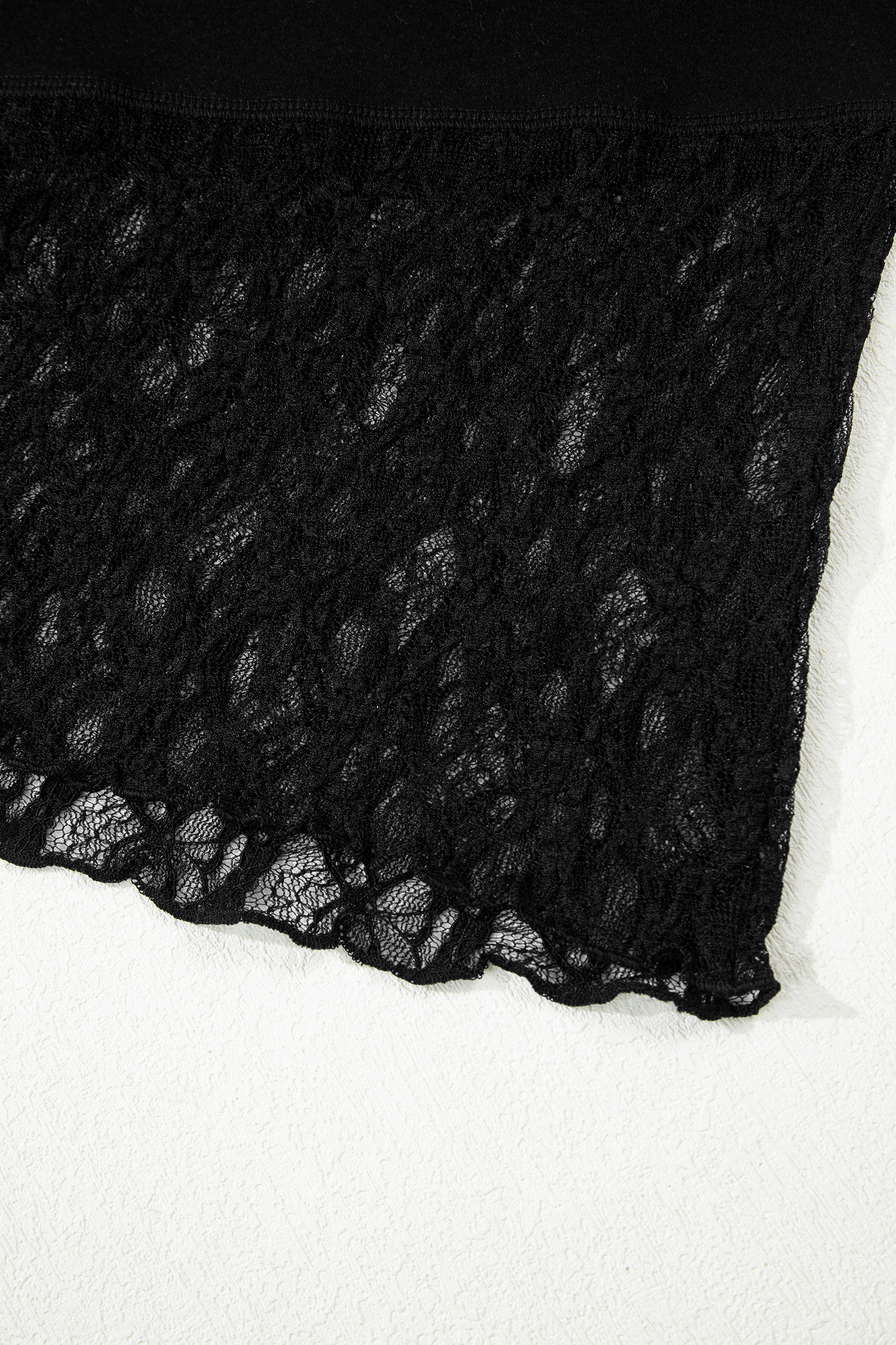 Women's Black Sheer Floral Lace Long Sleeve Top – Asymmetric Patchwork Design for Daily Wear - Detail View 13 Women's Black Sheer Floral Lace Long Sleeve Top – Asymmetric Patchwork Design for Daily Wear - Detail View 13