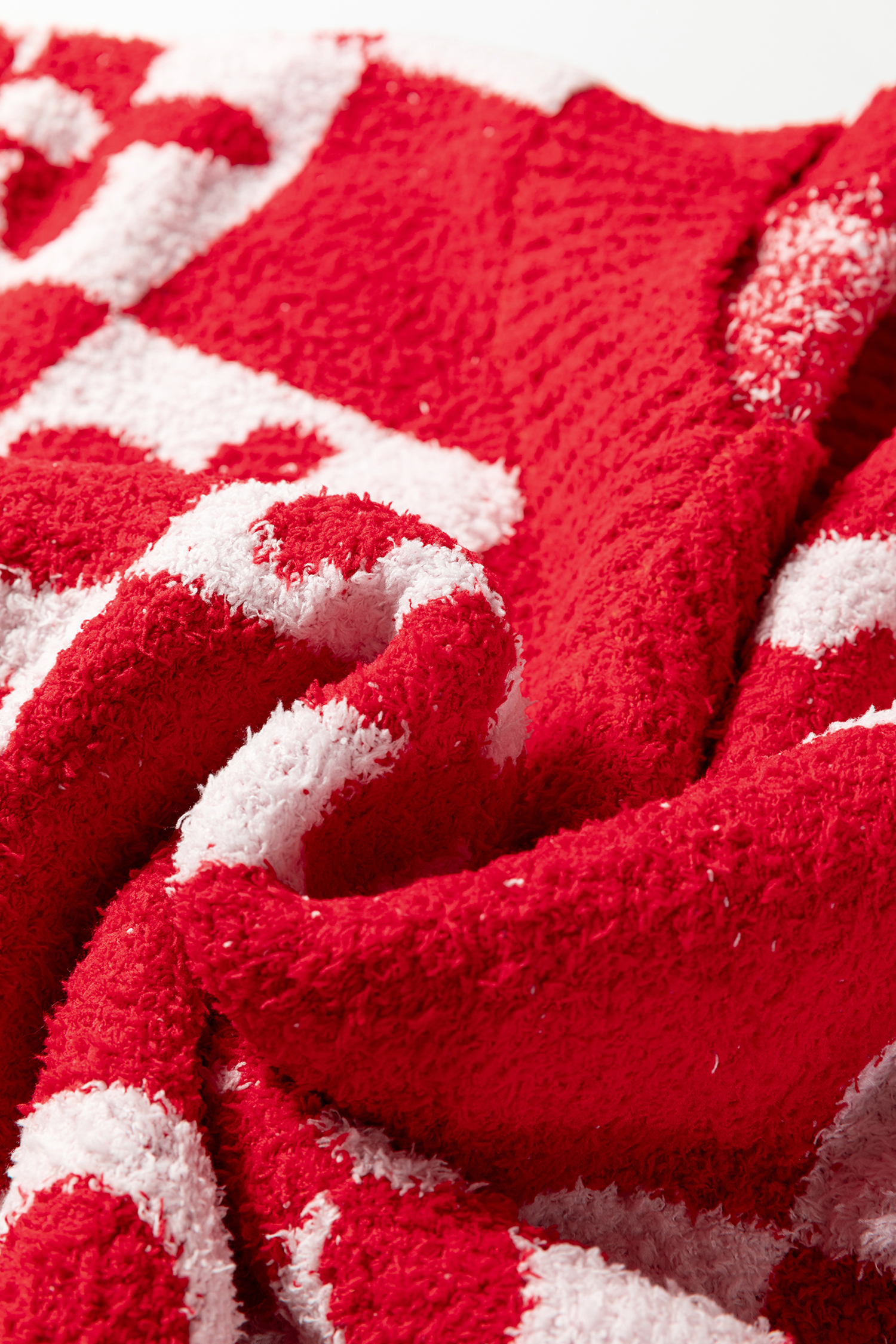 Women's Fiery Red V-Neck Checkered Knit Sweater with Heart Details - Detail View 10 Women's Fiery Red V-Neck Checkered Knit Sweater with Heart Details - Detail View 10