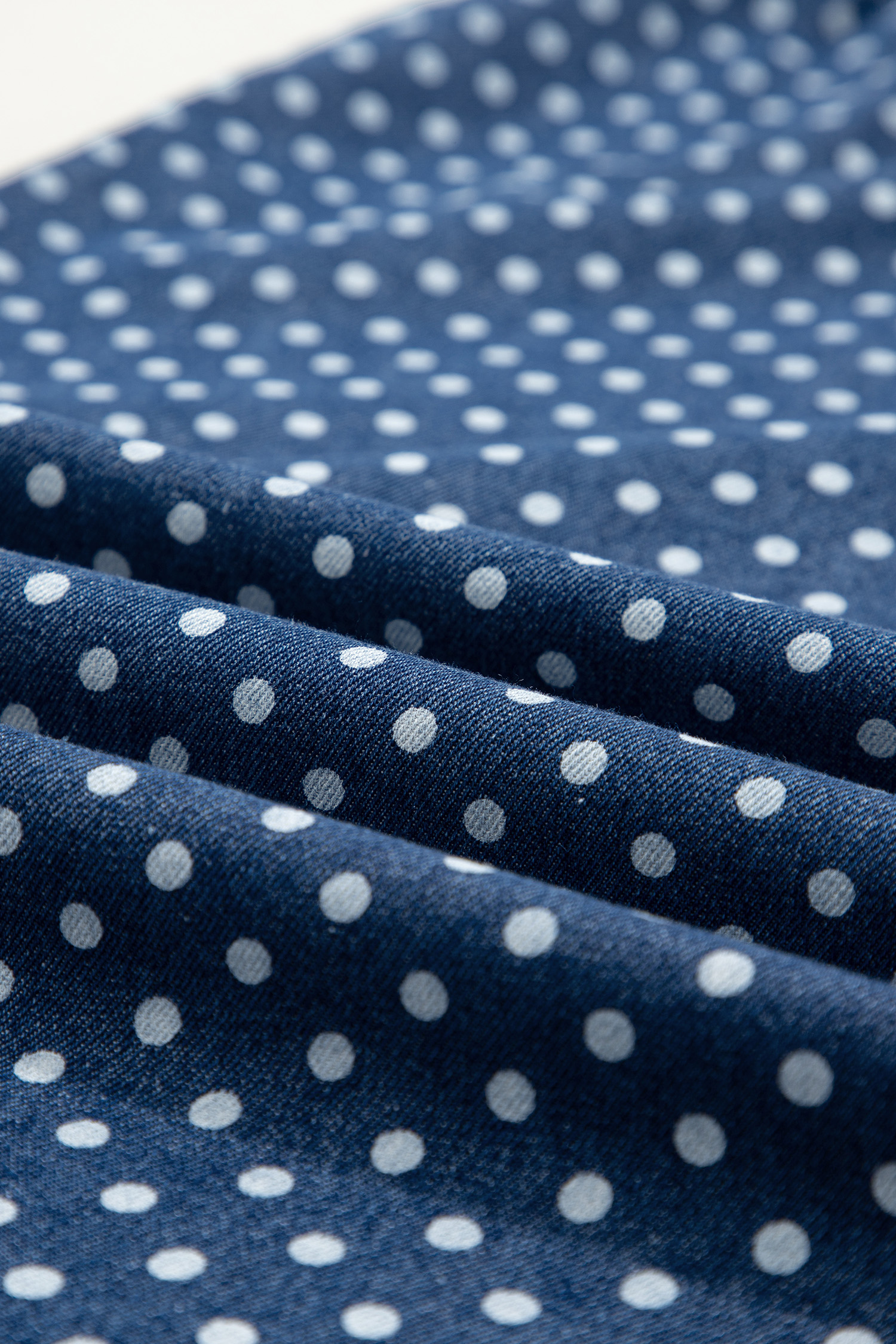 Southern Belle Polka Dot Wide Leg Denim for Women – Sky Blue High Waisted Casual Trousers - Detail View 8 Southern Belle Polka Dot Wide Leg Denim for Women – Sky Blue High Waisted Casual Trousers - Detail View 8