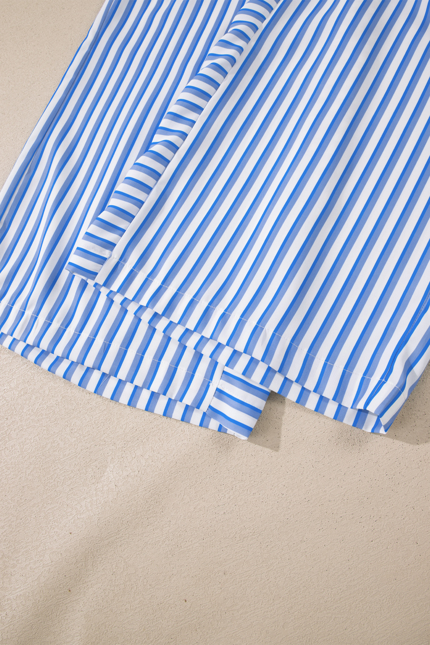Casual Blue Stripe Wide Leg Pants for Women – Ankle Length Drawstring Trousers for Daily Wear - Detail View 11 Casual Blue Stripe Wide Leg Pants for Women – Ankle Length Drawstring Trousers for Daily Wear - Detail View 11