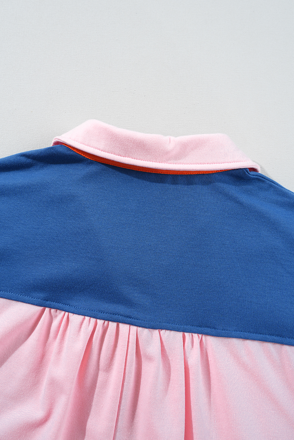 Women's T-Shirt, Gossamer Pink, Color Block, Half Buttoned, Ruffled Short Sleeve, Casual Wear, Summer Fashion, Relaxed Fit, Contemporary Style, Daily Wear, Stylish Top, Country Style, Comfortable Fabric, Versatile Outfit - Detail View 12 Women's T-Shirt, Gossamer Pink, Color Block, Half Buttoned, Ruffled Short Sleeve, Casual Wear, Summer Fashion, Relaxed Fit, Contemporary Style, Daily Wear, Stylish Top, Country Style, Comfortable Fabric, Versatile Outfit - Detail View 12