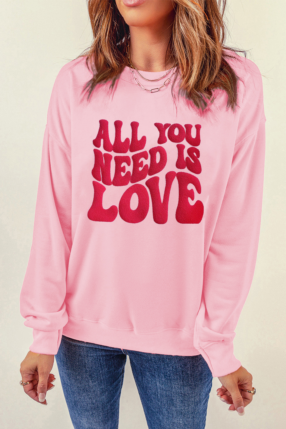 Casual Long Sleeve Pullover Sweatshirt with Heartfelt Valentine's Day Print - Detail View 6 Casual Long Sleeve Pullover Sweatshirt with Heartfelt Valentine's Day Print - Detail View 6