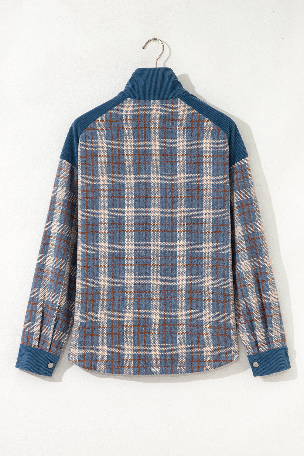 Stylish Western-Inspired Long Sleeve Shacket in Gray Plaid Corduroy - Detail View 6 Stylish Western-Inspired Long Sleeve Shacket in Gray Plaid Corduroy - Detail View 6