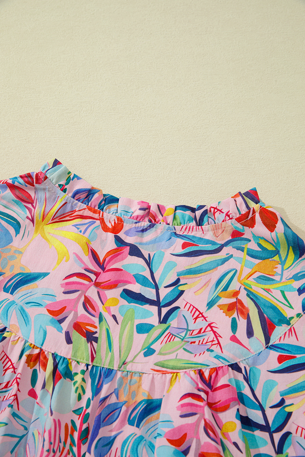 Chic Women's Floral Print Frilly Blouse – Short Sleeve Ruffled Top for Daily Wear and Travel - Detail View 9 Chic Women's Floral Print Frilly Blouse – Short Sleeve Ruffled Top for Daily Wear and Travel - Detail View 9