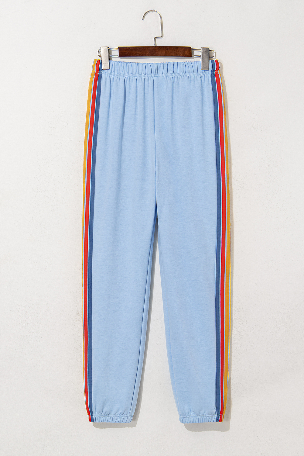 Women's Sweatpants, Light Blue, High Waist, Rainbow Stripes, Casual Style, Daily Wear, Comfortable, Athletic, Solid Color, Elastic Waist, Pockets, Versatile Bottoms, Spring Fashion, Easy to Style - Detail View 4 Women's Sweatpants, Light Blue, High Waist, Rainbow Stripes, Casual Style, Daily Wear, Comfortable, Athletic, Solid Color, Elastic Waist, Pockets, Versatile Bottoms, Spring Fashion, Easy to Style - Detail View 4
