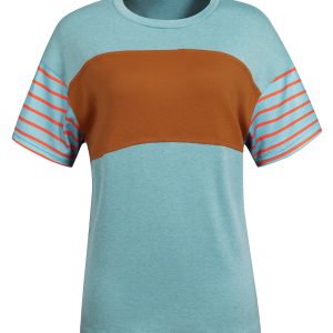 Women's Mint Green Color Block Striped Loose T-Shirt for Casual Summer Wear - Main View
