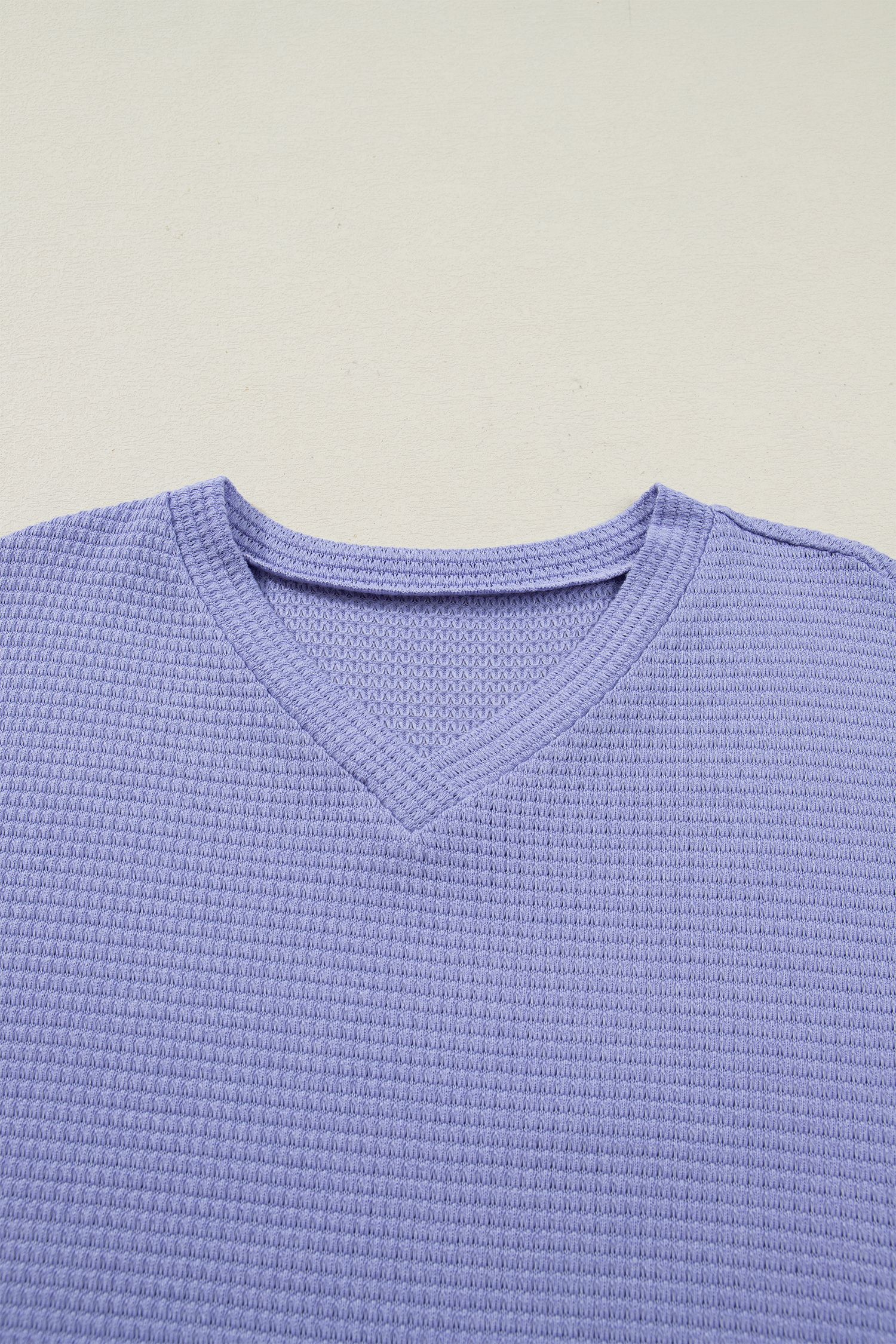 Women's Wisteria Waffle Knit Top – Chic V Neck Short Sleeve for Daily Wear - Detail View 8 Women's Wisteria Waffle Knit Top – Chic V Neck Short Sleeve for Daily Wear - Detail View 8
