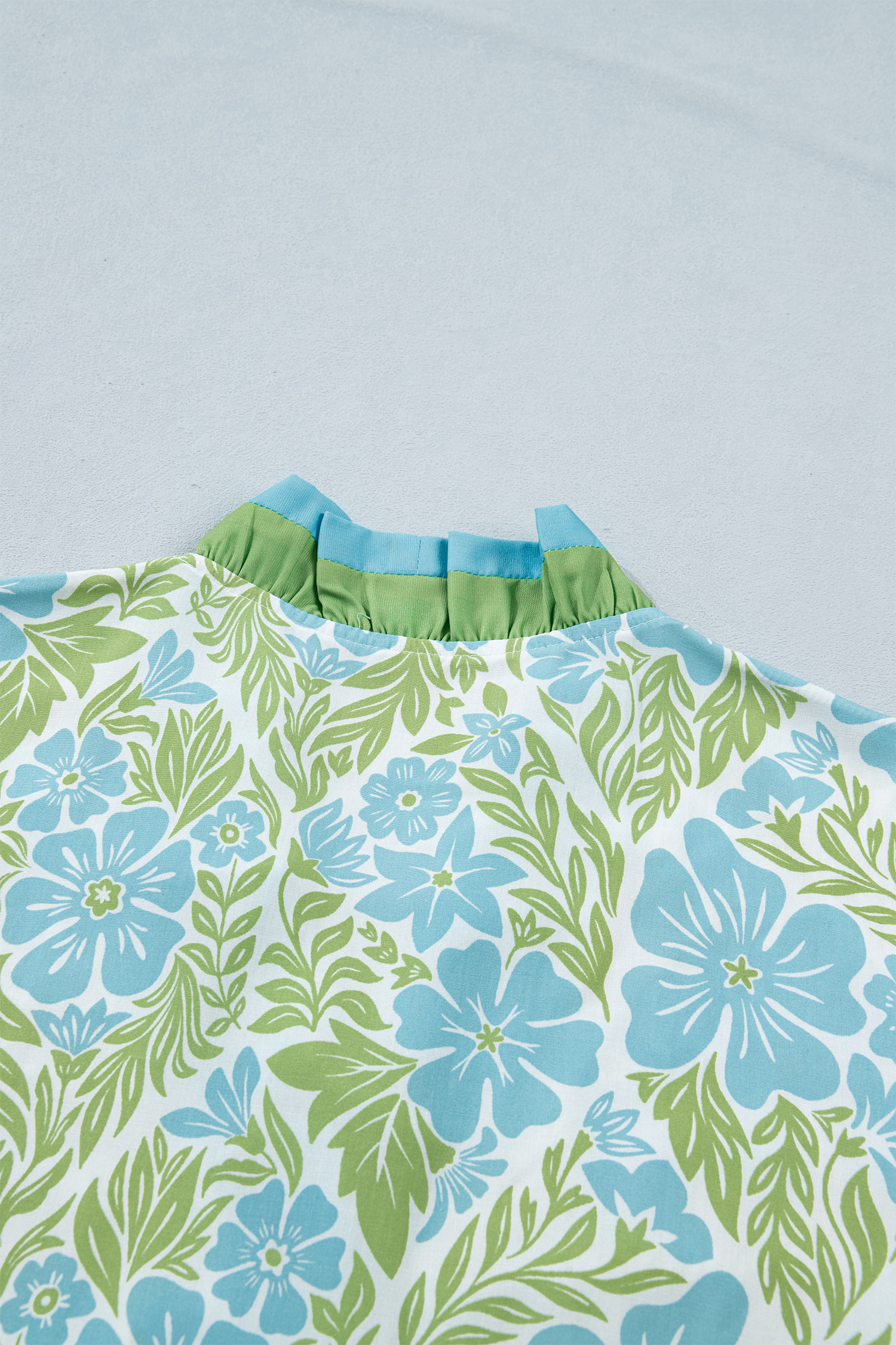 Sky Blue Floral Summer Dress for Women - Frilled Trim V-Neck Vacation Shift Dress - Detail View 8 Sky Blue Floral Summer Dress for Women - Frilled Trim V-Neck Vacation Shift Dress - Detail View 8