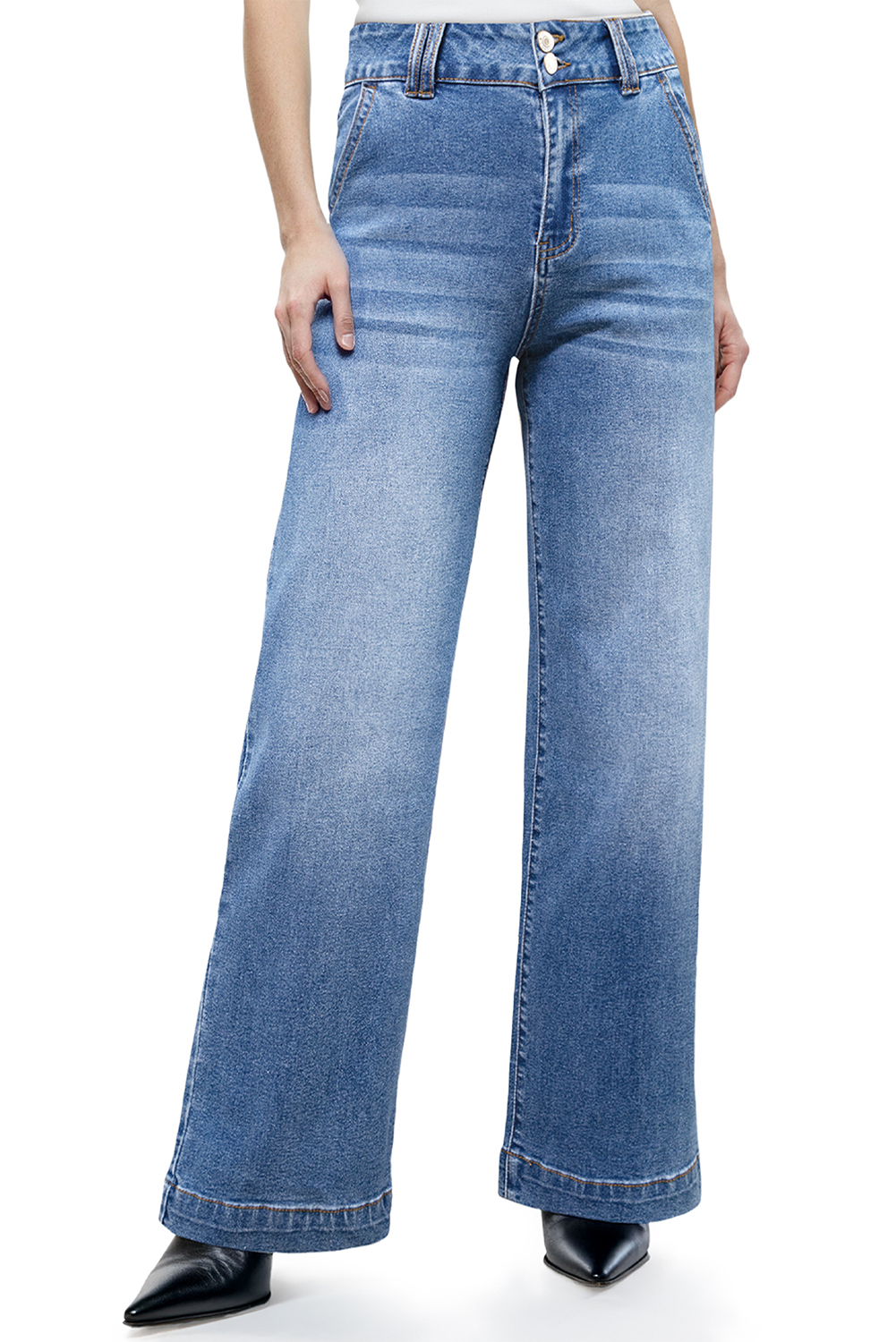 Women's Sky Blue Straight Leg Jeans – High Waist Double Button Design for Daily Wear - Detail View 5 Women's Sky Blue Straight Leg Jeans – High Waist Double Button Design for Daily Wear - Detail View 5