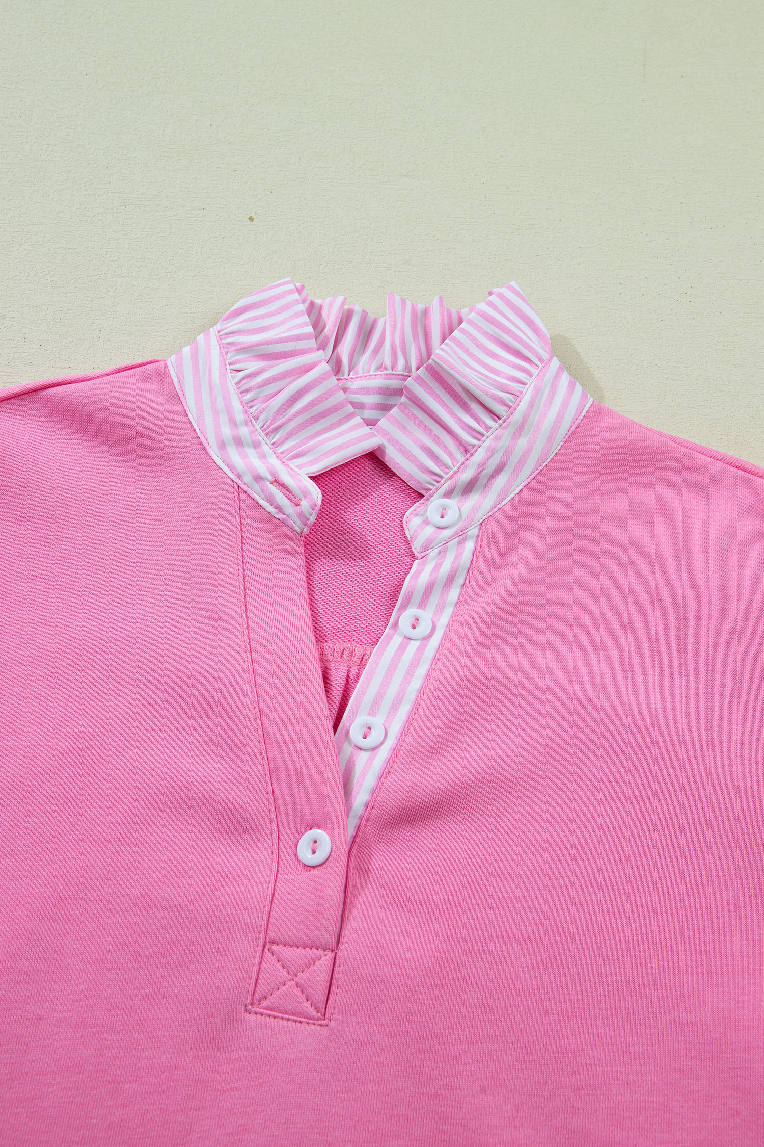 Women's Sachet Pink Striped Blouse – Southern Belle Stand Neck Top with Button Details - Detail View 10 Women's Sachet Pink Striped Blouse – Southern Belle Stand Neck Top with Button Details - Detail View 10