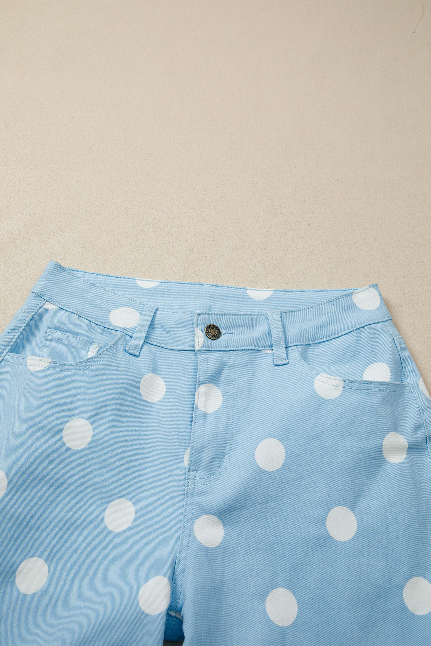 Modern Women's Sky Blue Polka Dot Shift Jeans – High Waist Casual Pants for Office & Daily Wear - Detail View 14 Modern Women's Sky Blue Polka Dot Shift Jeans – High Waist Casual Pants for Office & Daily Wear - Detail View 14