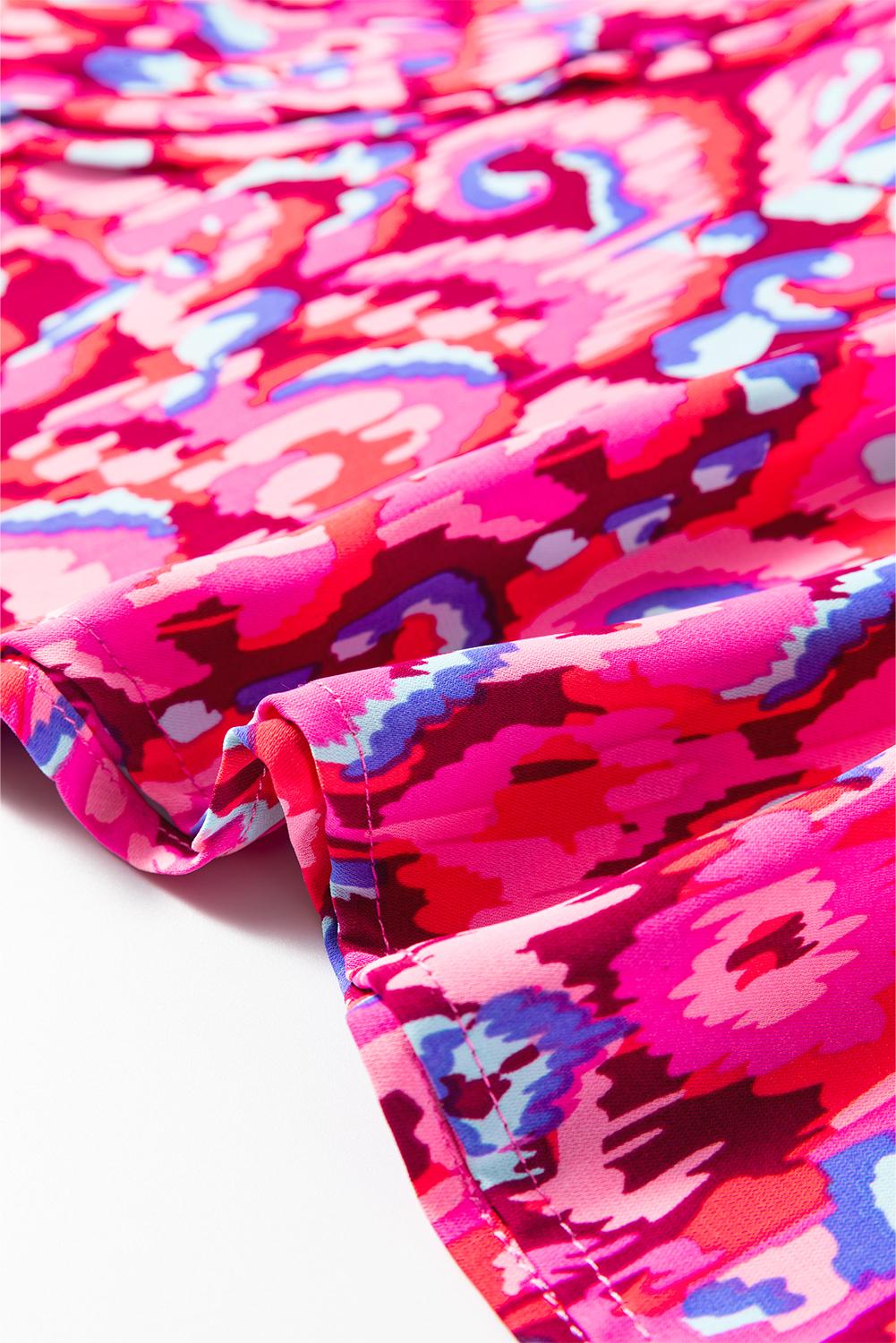Women's Pink Abstract Print V Neck Half Sleeve Loose Fit Tunic Blouse for Casual and Vacation Wear - Detail View 9 Women's Pink Abstract Print V Neck Half Sleeve Loose Fit Tunic Blouse for Casual and Vacation Wear - Detail View 9