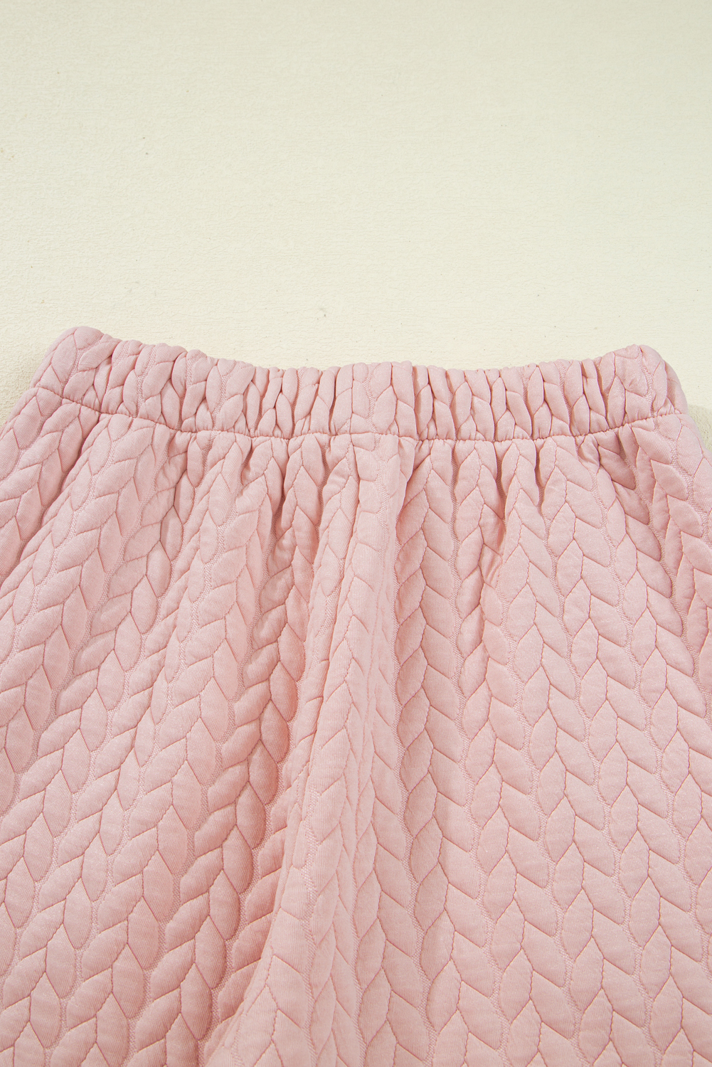 Pink Textured Lounge Set, Casual Bracelet Sleeve Pant Outfit - Detail View 15 Pink Textured Lounge Set, Casual Bracelet Sleeve Pant Outfit - Detail View 15