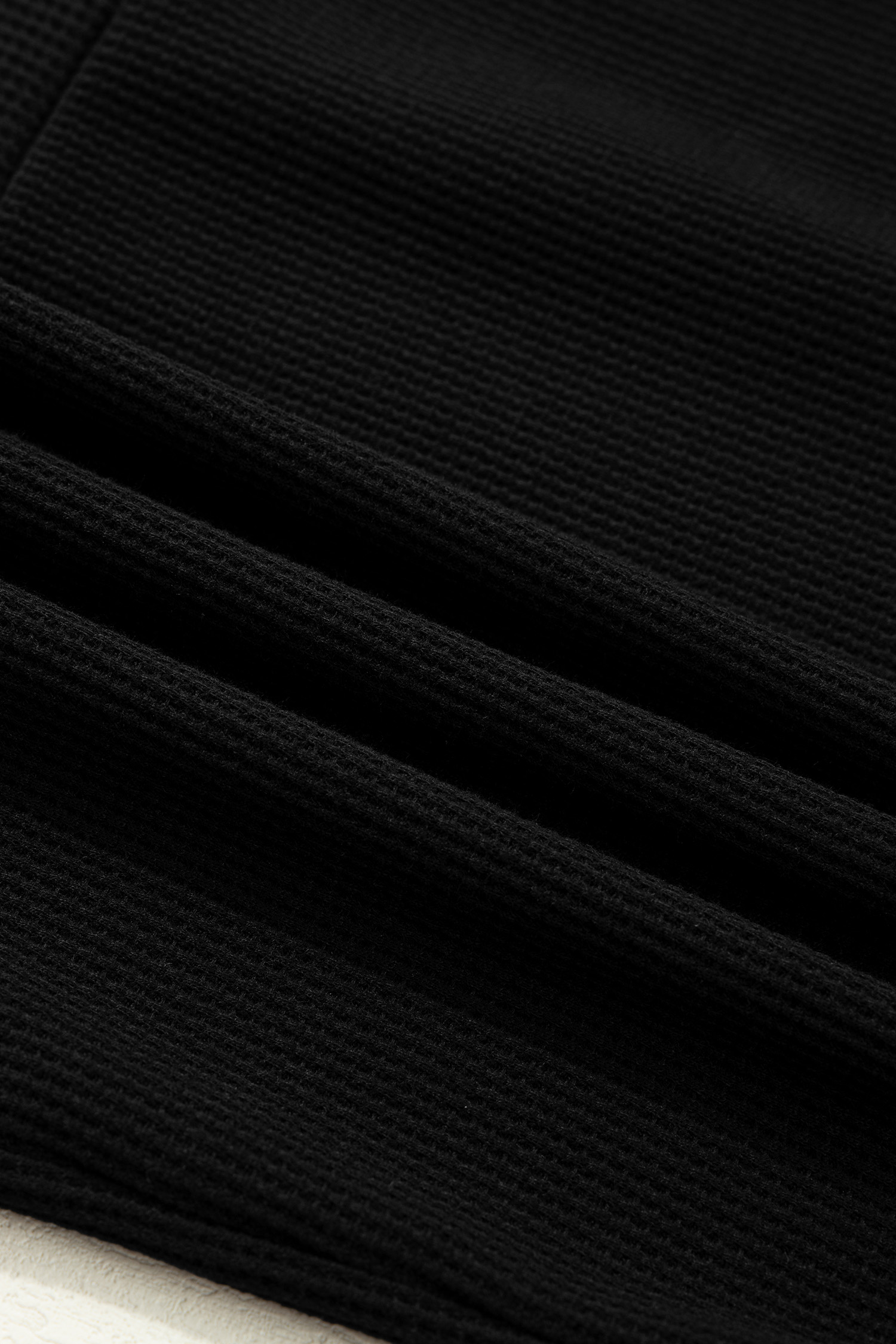 Men's Black Textured Knit Denim Patchwork Polo - Casual Long Sleeve Top for Everyday Wear - Detail View 10 Men's Black Textured Knit Denim Patchwork Polo - Casual Long Sleeve Top for Everyday Wear - Detail View 10