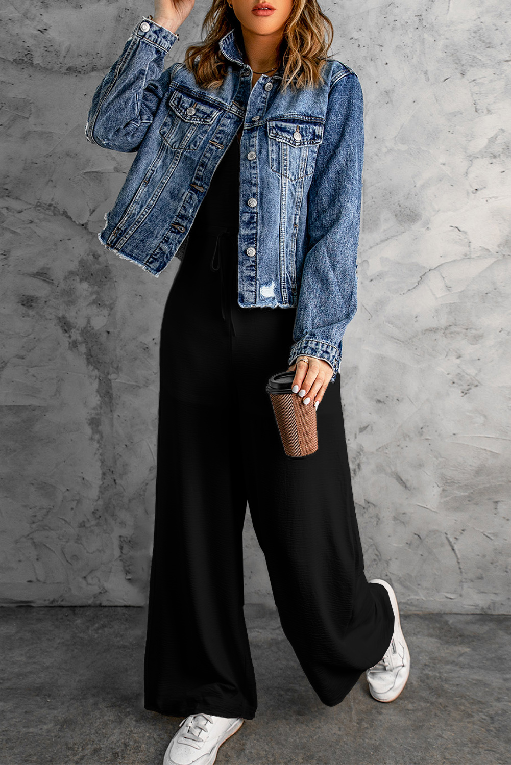 Sleeveless Wide Leg Jumpsuit for Women – Chic Spaghetti Strap Summer Outfit with Zipper Back - Detail View 6 Sleeveless Wide Leg Jumpsuit for Women – Chic Spaghetti Strap Summer Outfit with Zipper Back - Detail View 6