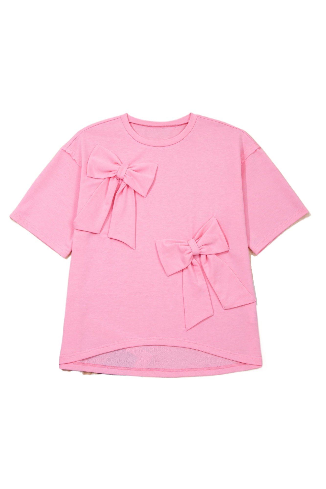 Women's Pink Bow Detail T-Shirt – Casual Half Sleeve Round Neck Shift Top - Main View Women's Pink Bow Detail T-Shirt – Casual Half Sleeve Round Neck Shift Top - Main View