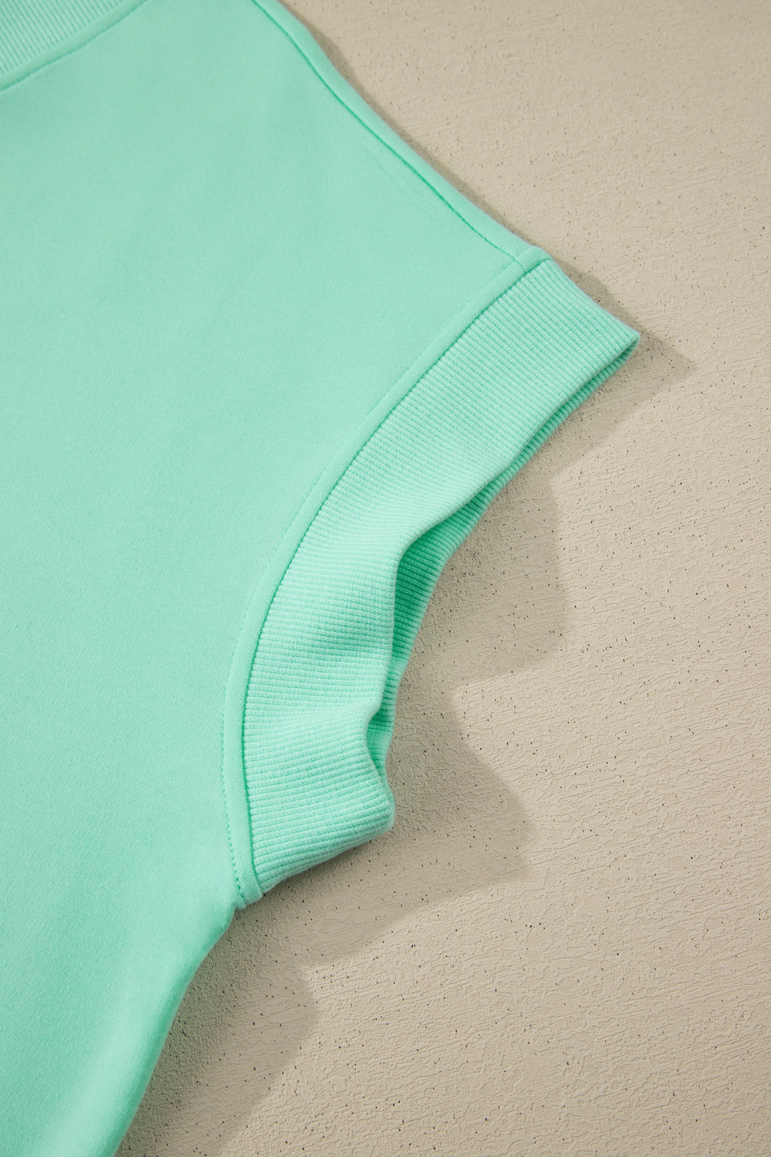 Women's Summer Co-ord Set in Mint Green – Short Sleeve V-Neck Tee and High Waist Casual Pants - Detail View 9 Women's Summer Co-ord Set in Mint Green – Short Sleeve V-Neck Tee and High Waist Casual Pants - Detail View 9