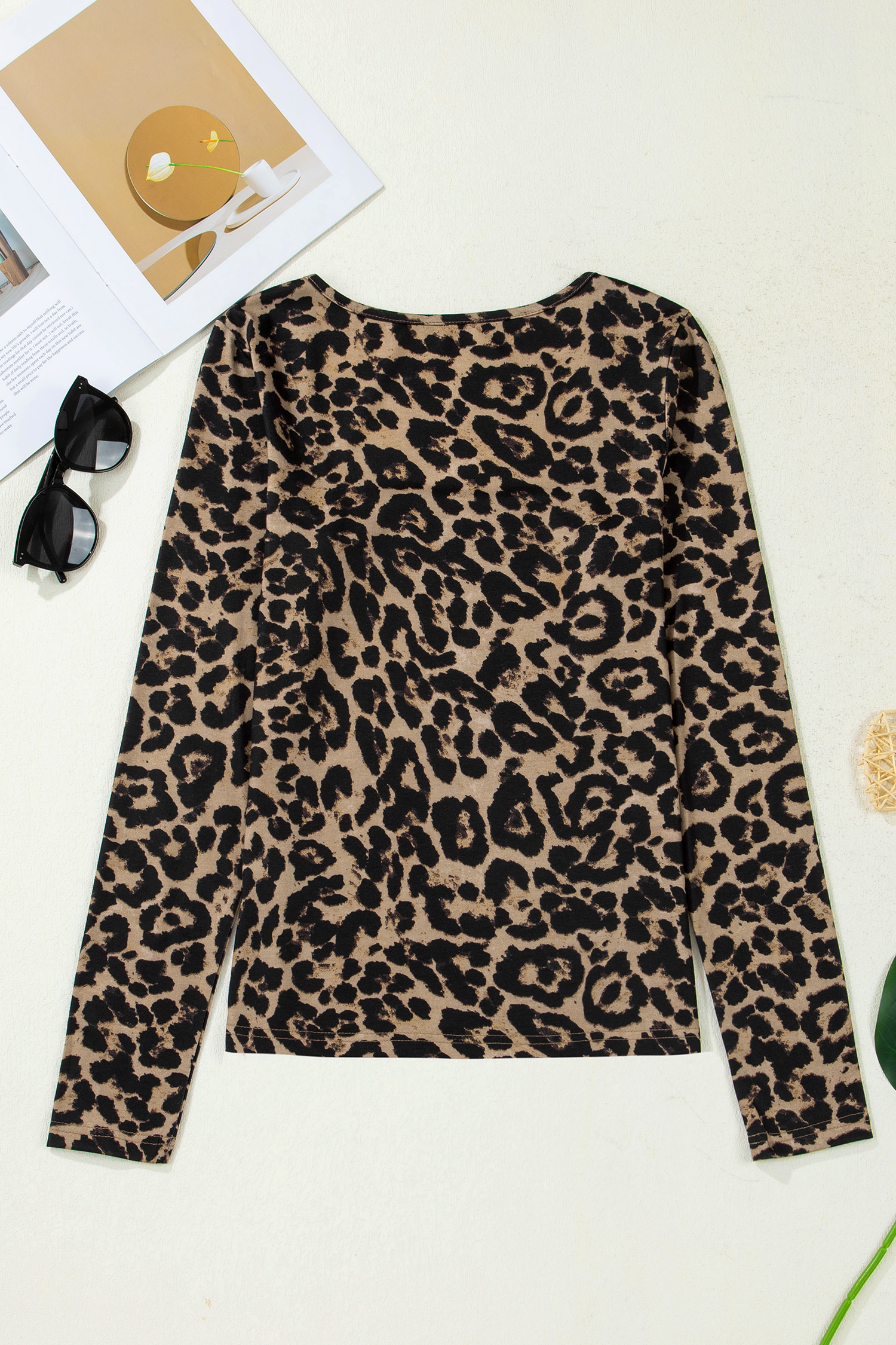 Chic Brown Leopard Print Long Sleeve Tee for Women – Modern Look for Night Out - Detail View 5 Chic Brown Leopard Print Long Sleeve Tee for Women – Modern Look for Night Out - Detail View 5