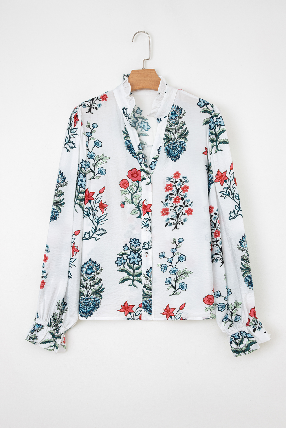 Elegant V Neck Button Down Shirt for Daily Wear - Fresh White Floral Style - Detail View 3 Elegant V Neck Button Down Shirt for Daily Wear - Fresh White Floral Style - Detail View 3