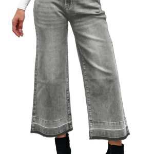 Casual Women's Gray Raw Hem Straight Leg Jeans – Versatile High Waist Design for Everyday Wear - Main View