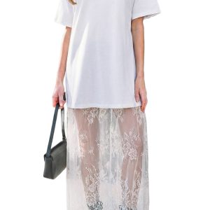 Elegant White Floral Patchwork Maxi Dress – Casual Short Sleeve Dress for Daily Wear - Main View