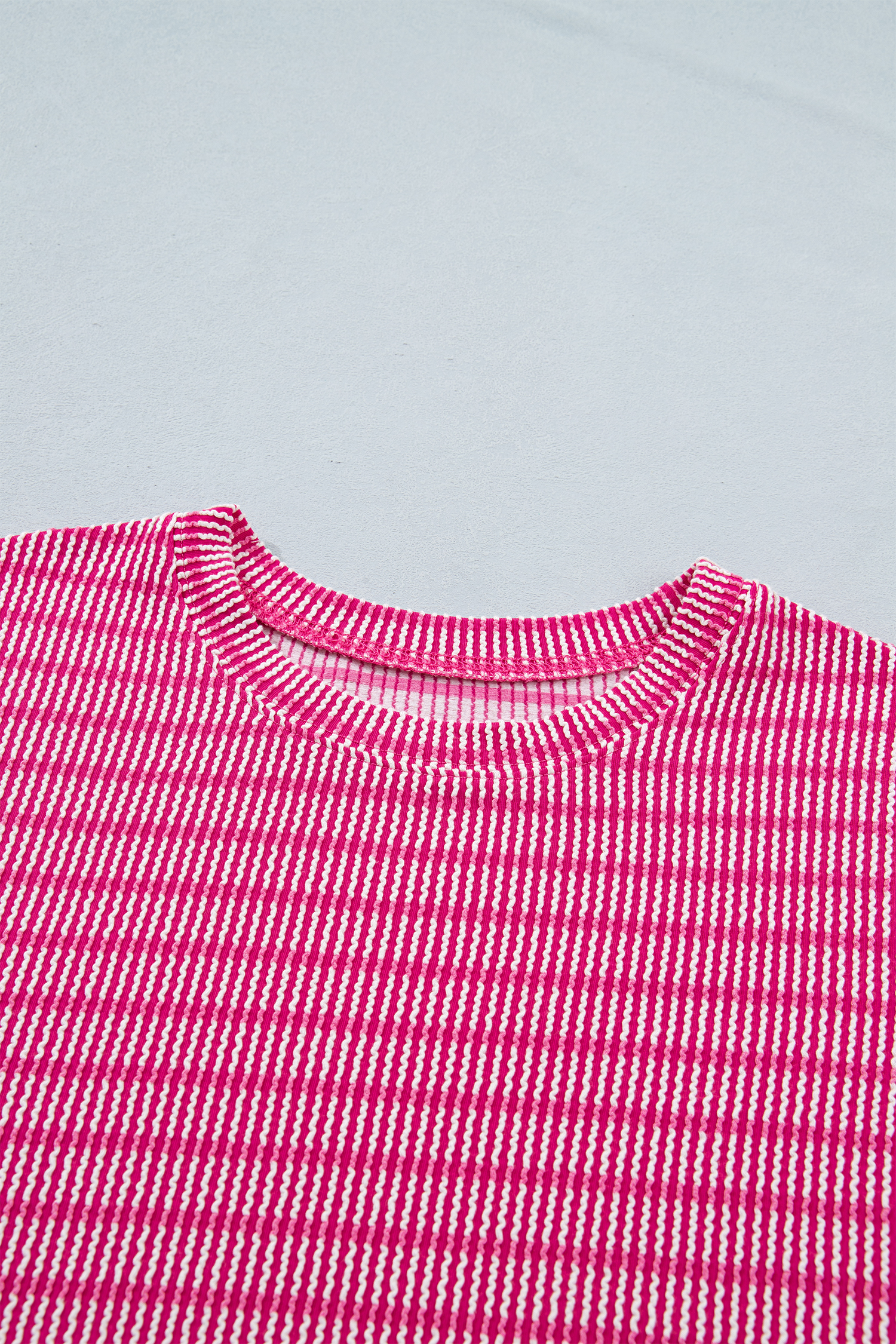 Casual Striped 2-Piece Short Set – Comfortable Women's Corded Tee and Elastic Waist Bottoms - Detail View 6 Casual Striped 2-Piece Short Set – Comfortable Women's Corded Tee and Elastic Waist Bottoms - Detail View 6