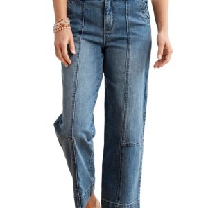 Sail Blue Exposed Stitching Straight Jeans for Women – Casual Everyday Style - Main View