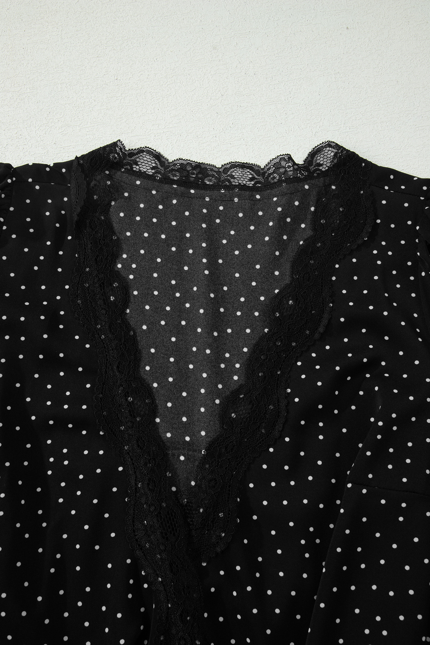 Chic Polka Dot Wrap Dress for Women – Lace Trim V-Neck Mini Dress, Feminine Night Out Outfit - Detail View 8 Chic Polka Dot Wrap Dress for Women – Lace Trim V-Neck Mini Dress, Feminine Night Out Outfit - Detail View 8