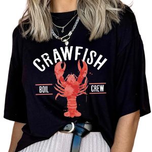 Women's Black CRAWFISH BOIL CREW Distressed Letter Graphic T-Shirt - Main View