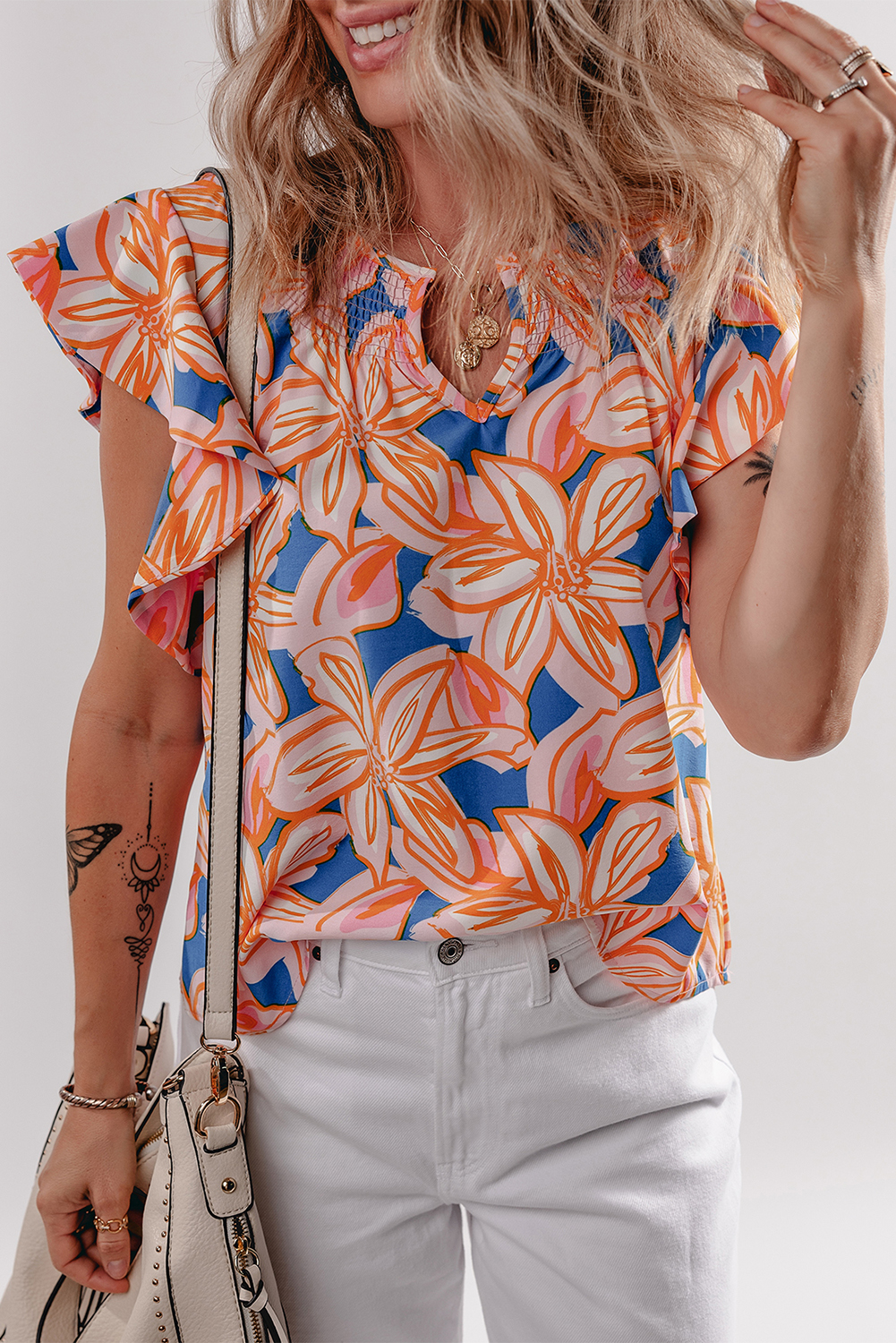 Trendy Notched Neck Floral Blouse - Perfect for Daily Wear this Summer - Detail View 6 Trendy Notched Neck Floral Blouse - Perfect for Daily Wear this Summer - Detail View 6