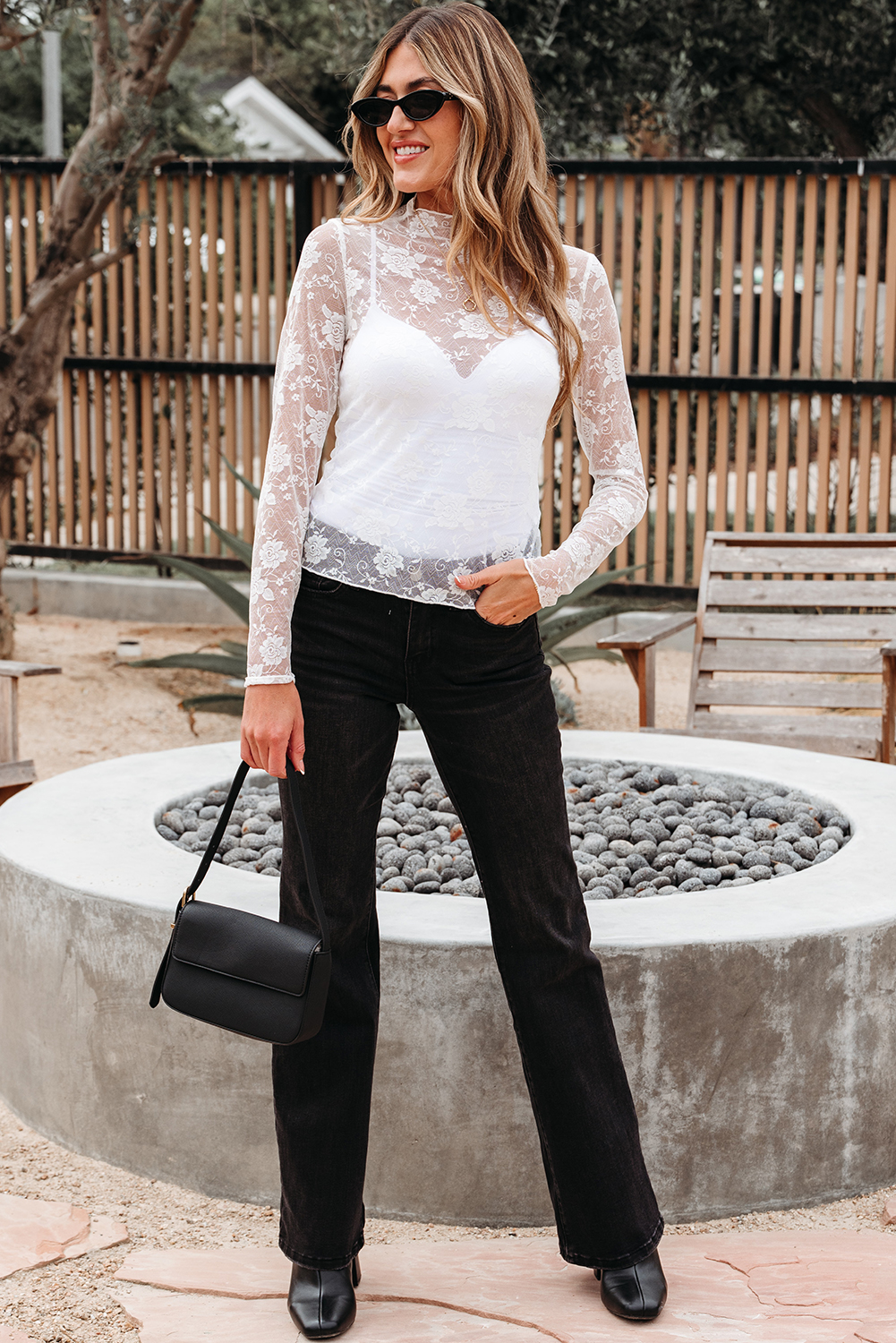 Women's White Sheer Floral Lace Mesh Mock Neck Long Sleeve Top - Elegant and Alluring - Detail View 5 Women's White Sheer Floral Lace Mesh Mock Neck Long Sleeve Top - Elegant and Alluring - Detail View 5