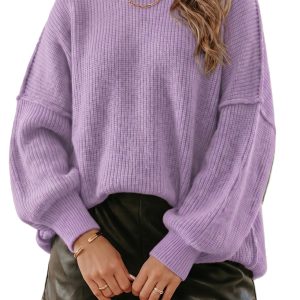 Women's Ribbed Mock Neck Sweater, Casual Slouchy Fit - Main View