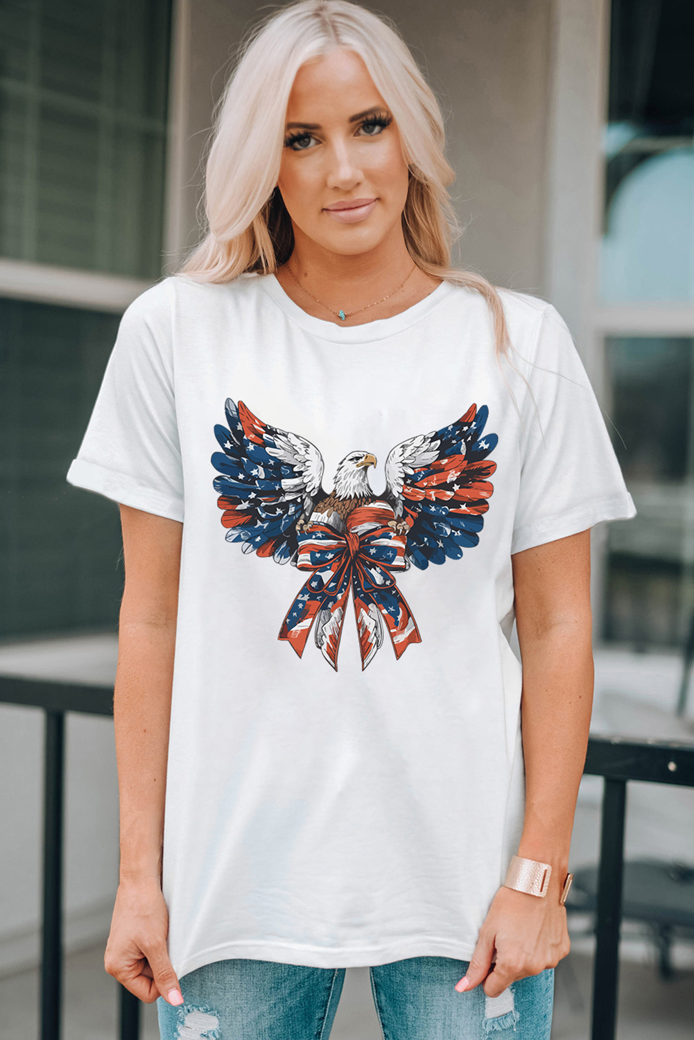 Patriotic Short Sleeve Eagle Print T-Shirt – Celebrate Independence Day in Style - Detail View 2 Patriotic Short Sleeve Eagle Print T-Shirt – Celebrate Independence Day in Style - Detail View 2